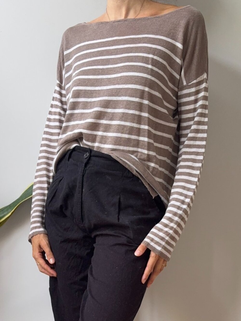 MANGO Brown Knit striped sweater; size S